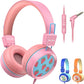 Kids Headphones for School with Microphone KH20 Wired HD Stereo Safe Volume Limited 85Db/94Db Foldable Lightweight On-Ear Headphone for Girl/Mac/Android/Kindle/Tablet/Pad (Pink)