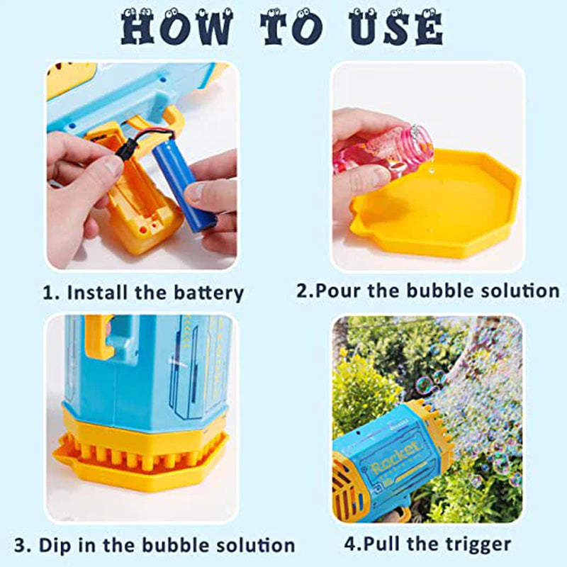 Bubble Gun Rocket 69 Holes Soap Bubbles Machine Christmas Gift Gun Shape Automatic Blower with Light Pomperos Toys for Kids XMAS