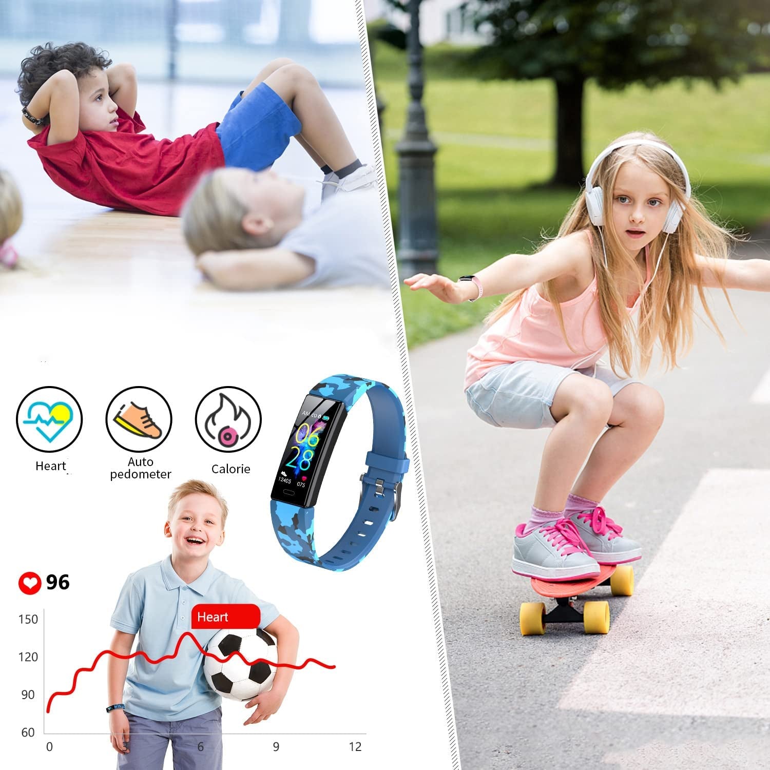 Kids Watch Fitness Tracker, Fitness Watches for Kids, Activity Tracker with Pedometers, Stopwatch, IP68 Waterproof, 11 Sport Modes Smart Watch for Kids Age 6-16 Years Old