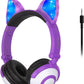 Kids Headphones with Cute LED Glowing Cat Ears,Foldable, Noise-Canceling and Adjustable Toddlers Headphones for Boys and Girls (Purple)