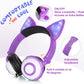 Kids Headphones with Cute LED Glowing Cat Ears,Foldable, Noise-Canceling and Adjustable Toddlers Headphones for Boys and Girls (Purple)