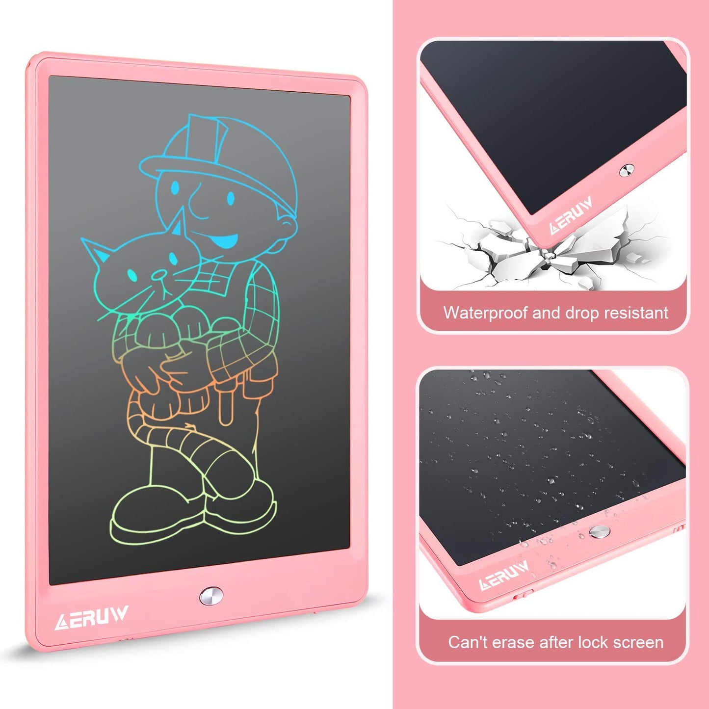 LCD Writing Tablet Colorful 10 Inch Electronic Graphics Doodle Board Ewriter Drawing Pad with Memory Lock Gift for Kids & Adults Home School Office Handwriting Tablet (Pink)