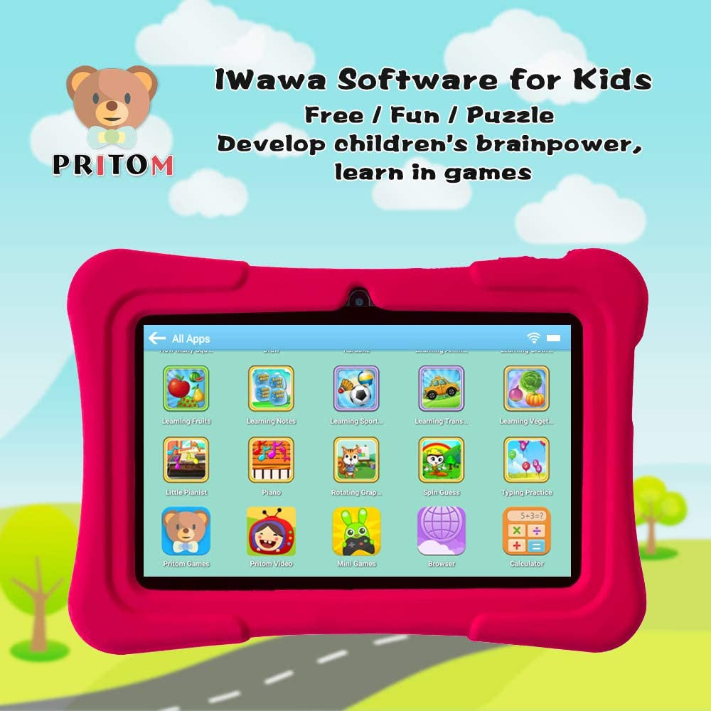 7 Inch Kids Tablet | Quad Core Android 10.0, 32 GB ROM | Wifi,Bluetooth,Dual Camera | Educational,Games,Parental Control,Kids Software Pre-Installed with Kids-Tablet Case (Pink)