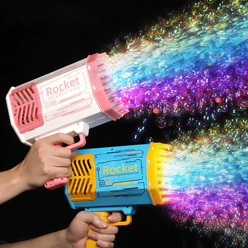 Bubble Gun Rocket 69 Holes Soap Bubbles Machine Christmas Gift Gun Shape Automatic Blower with Light Pomperos Toys for Kids XMAS