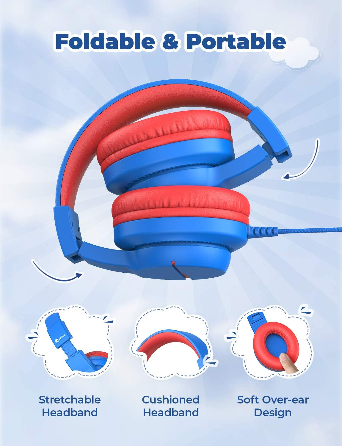 Kids Headphones for School Travel, Safe Volume 85/94Db, HD Mic Stereo Sound Over-Ear Girls Boys Headphones for Kid, Funshare Foldable 3.5Mm Wired Kids Headphones for Ipad Computer