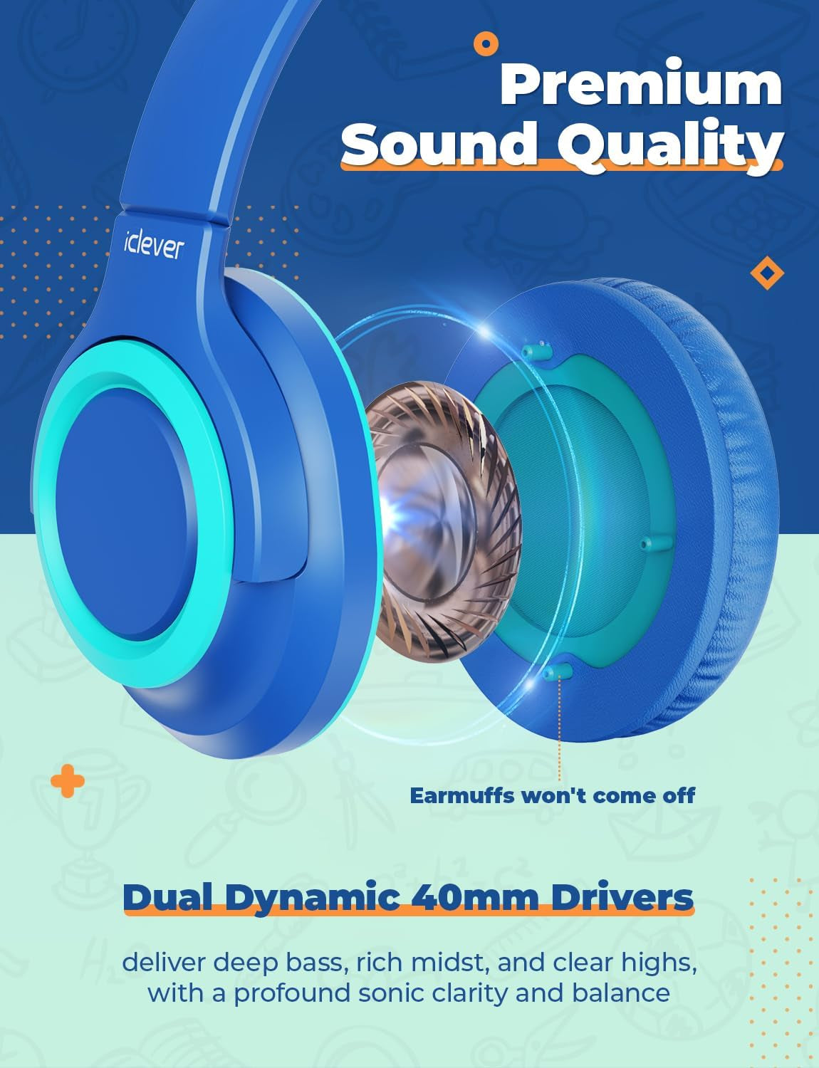 2Pack Kids Headphones with Sharing Splitter - 94Db Safe Volume Limited - HS22 Wired Headphones for Kids Teens, Tangle-Free 3.5Mm Jack Foldable Stereo Headphones for School/Tablet/Travel