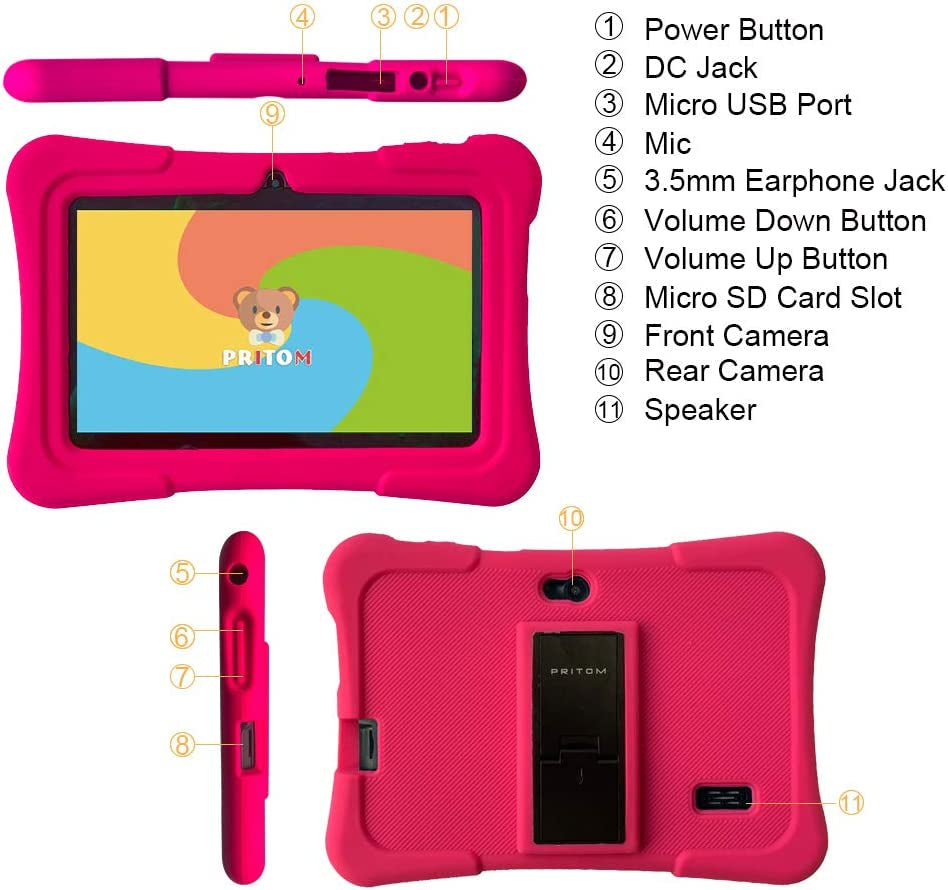 7 Inch Kids Tablet | Quad Core Android 10.0, 32 GB ROM | Wifi,Bluetooth,Dual Camera | Educational,Games,Parental Control,Kids Software Pre-Installed with Kids-Tablet Case (Pink)