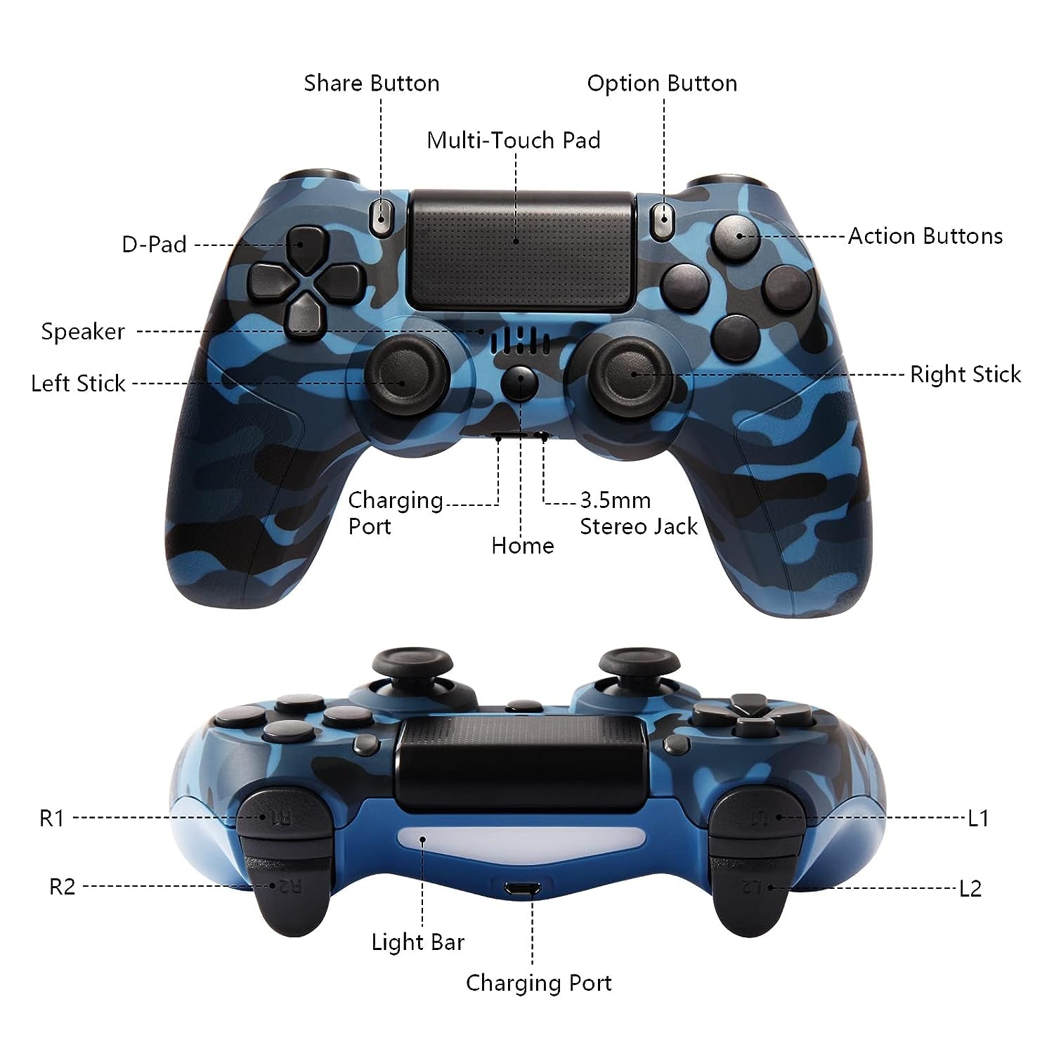 Wireless Game Controller for P4, Remote Gamepad Compatible with P4/Slim/Pc/Pro with Dual Vibration/Analog Sticks/6-Axis Motion Sensor