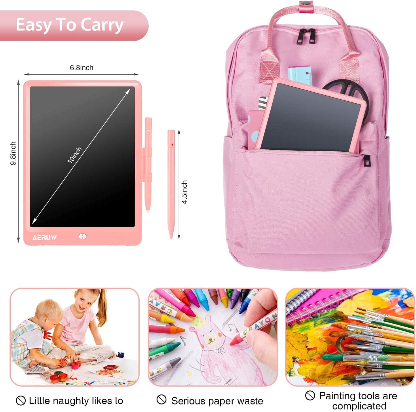 LCD Writing Tablet Colorful 10 Inch Electronic Graphics Doodle Board Ewriter Drawing Pad with Memory Lock Gift for Kids & Adults Home School Office Handwriting Tablet (Pink)