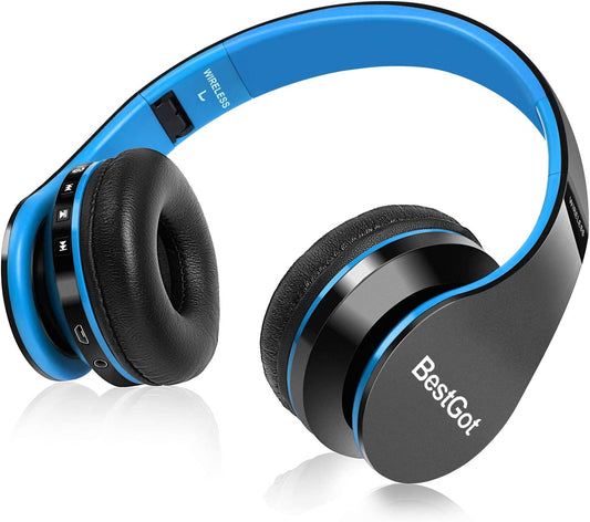 Kids Bluetooth Headphones BT6002 Wireless Headphones for Kids Children Adults for School Foldable Headset for 18 Hours for Pc/Phone/Tablets/Tv (Black/Blue)