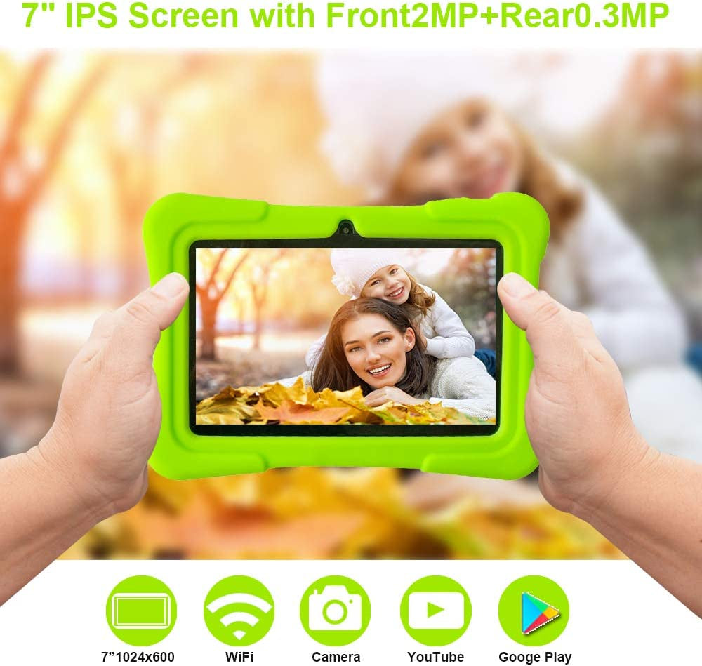 7 Inch Kids Tablet | Quad Core Android 10.0, 32GB ROM | Wifi,Bluetooth,Dual Camera | Educationl,Games,Parental Control,Kids Software Pre-Installed with Kids-Tablet Case (Green)