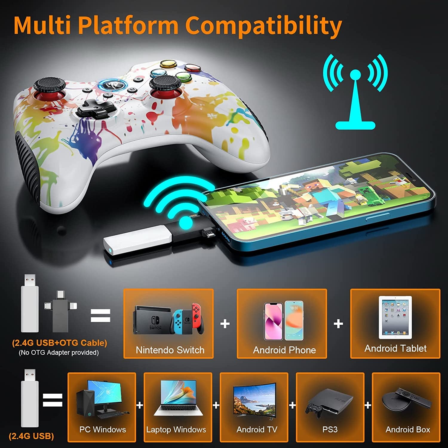 【2023 New】 Wireless Gaming Controller for Windows 7 8 10 11 Pc/Ps3/Android/Switch/Steam Deck, Dual-Vibrate Gamepad Joystick Computer Game Controller with Turbo, 14 Hours Working Battery