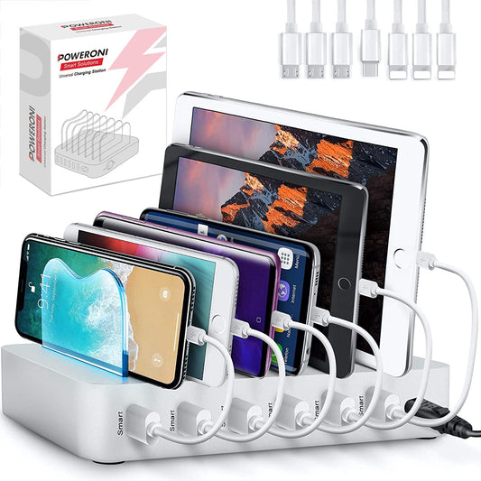 USB Charging Dock - 6-Port - Fast Charging Station for Multiple Devices Apple - Multi Phone Charger Station - Charging Station - for Apple Ipad Iphone and Android Cell Phone and Tablet