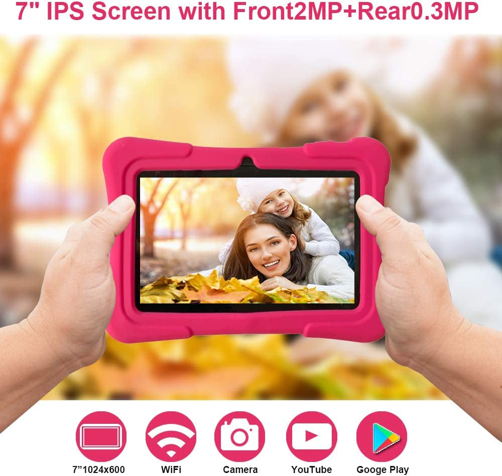 7 Inch Kids Tablet | Quad Core Android 10.0, 32 GB ROM | Wifi,Bluetooth,Dual Camera | Educational,Games,Parental Control,Kids Software Pre-Installed with Kids-Tablet Case (Pink)