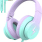 Kids Headphones, Wired Headphones for Kids over Ear with Microphone, 85/94Db Volume Limiter Headphones for Girls Boys with Sharing Jack, Foldable Headphones for Online Study, Gradient Purple