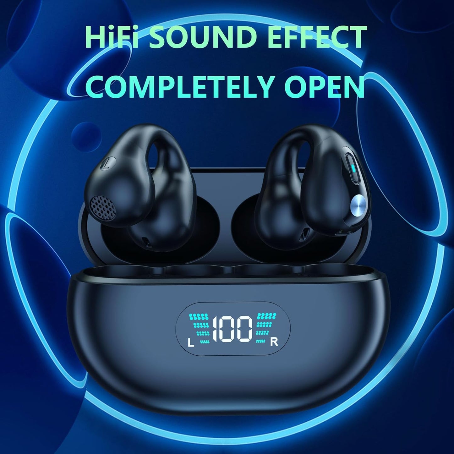 Wireless Clip Earbuds with Earhooks Mini Bone Conduction Headphones Waterproof Bluetooth 5.3 Open Ear Earbuds Cycling Earpiece Noise Canceling Headset Sports Earphones